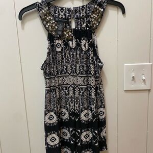 INC International Concepts Black and Cream Embellished Dress
